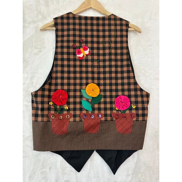 Handmade Cat Checked Plant Vest M L Texture Boho Festival Art - Picture 5 of 9